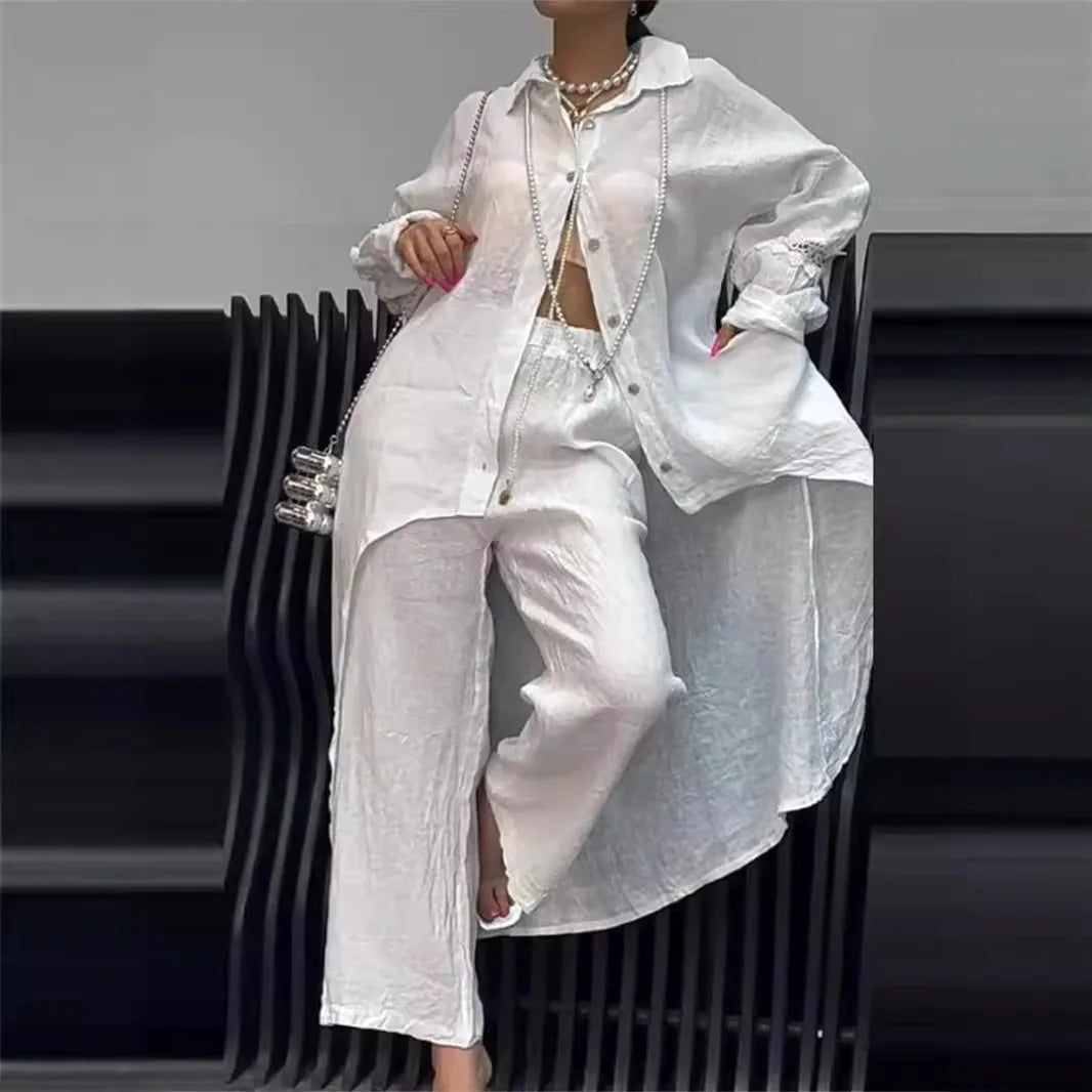 Conjunto Lara - Feito em Linho Premium - Calça de Cintura Elástica (Queridinho das Blogueiras)