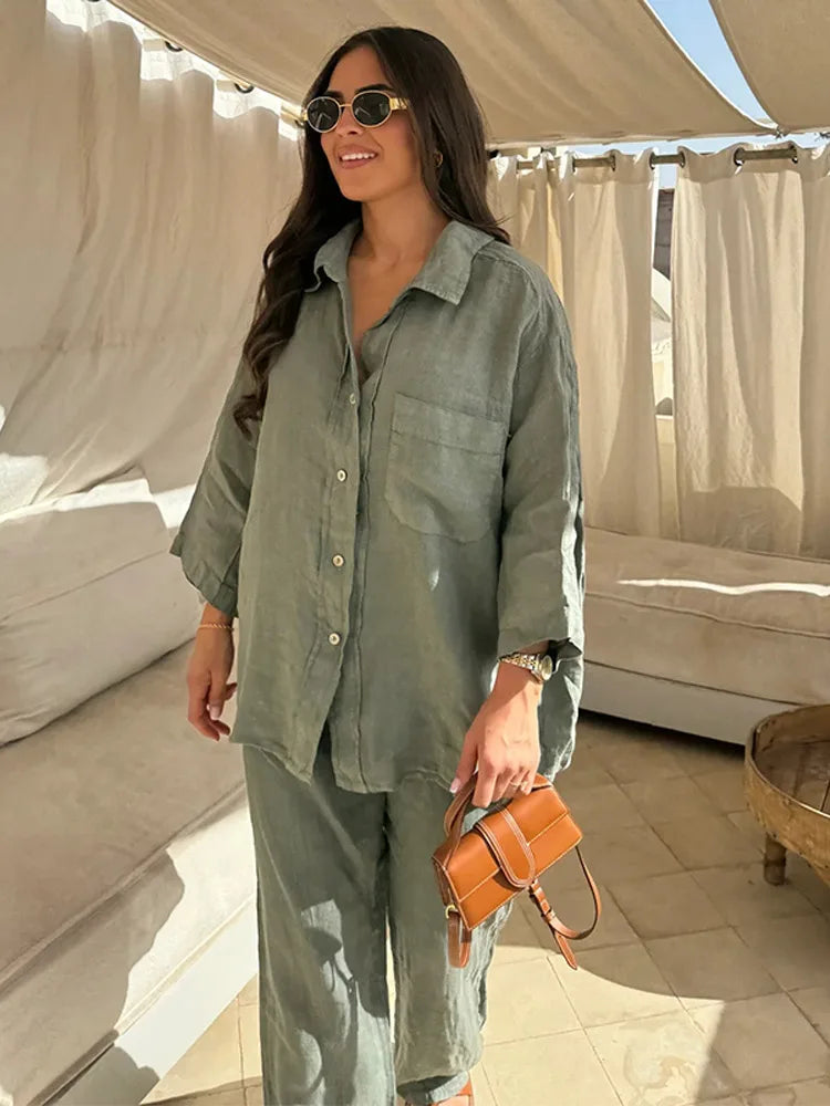 Conjunto Mary - Linho com Algodão - Realce sua Beleza em 2025 (Leve e Solto)