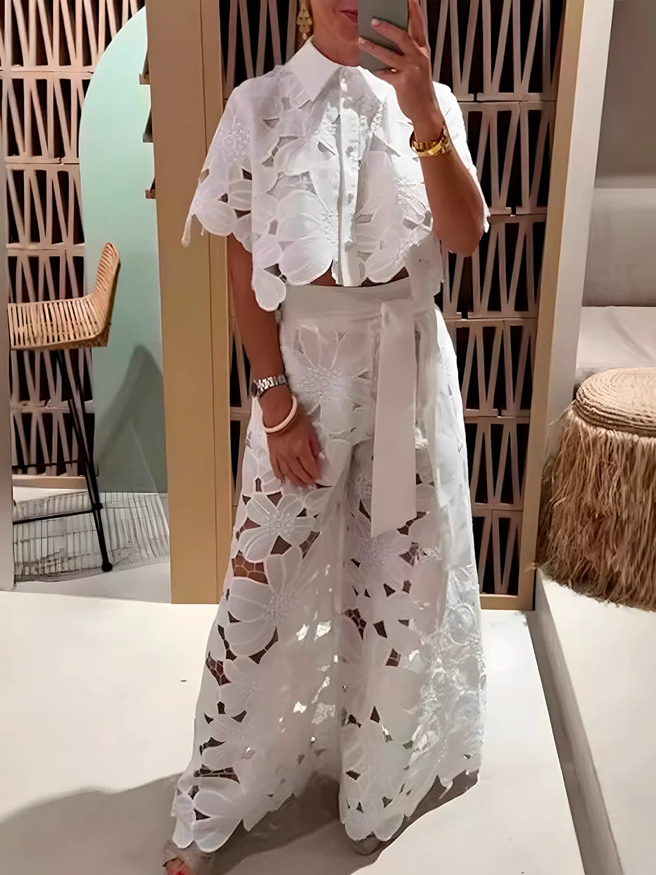 Conjunto Pluzi Calça + Camisa de Renda Leve e Soltinha (Primavera 2025)