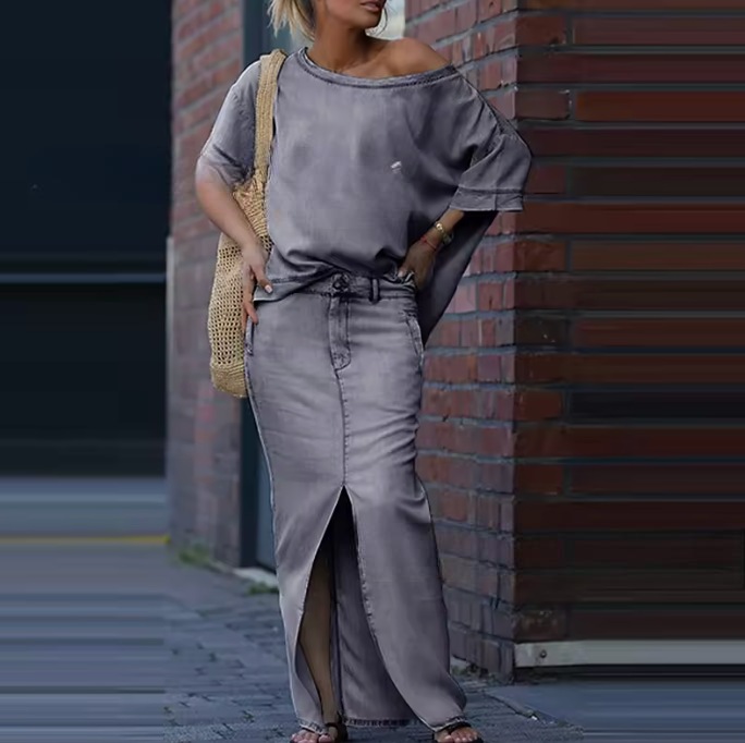 Conjunto Katrin | 2 Peças - Blusa + Saia (Tendência do Verão Europeu )