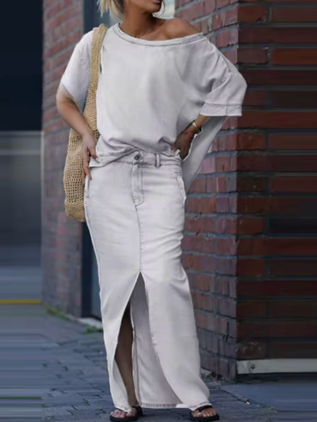 Conjunto Katrin | 2 Peças - Blusa + Saia (Tendência do Verão Europeu )