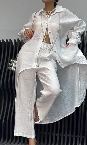 Conjunto Lara - Feito em Linho Premium - Calça de Cintura Elástica (Queridinho das Blogueiras)