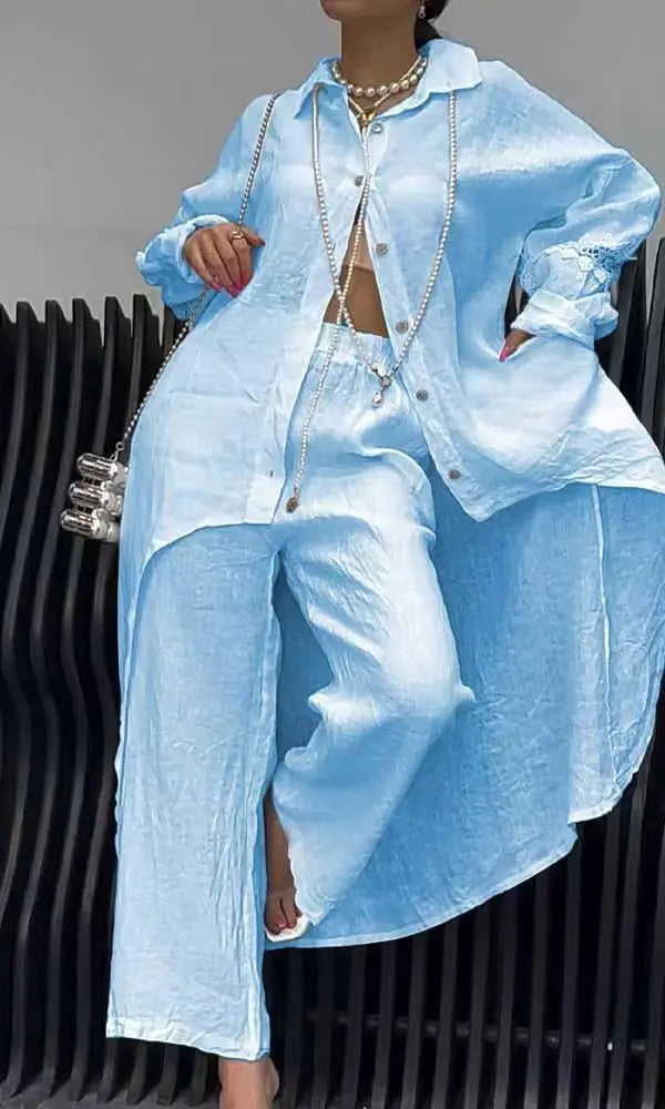 Conjunto Lara - Feito em Linho Premium - Calça de Cintura Elástica (Queridinho das Blogueiras)