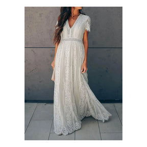 Vestido Helena - Com Decote em V - Renda Vazada (Moda Italiana)