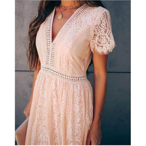 Vestido Helena - Com Decote em V - Renda Vazada (Moda Italiana)